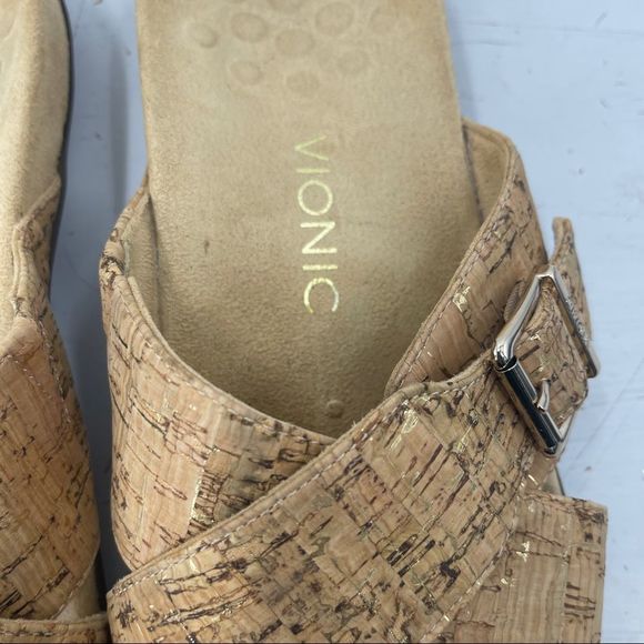 VIONIC Dorie Slide Sandals Gold Cork Buckle Women's 10 - Picture 4 of 12